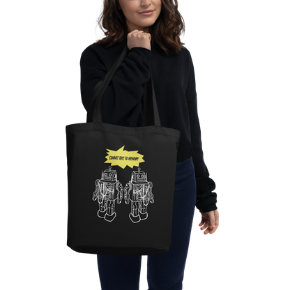 Woman holding Commit this to Memory Robot Tote